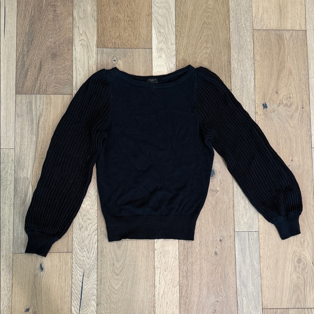 Ann Taylor Black Textured Sleeve Sweater